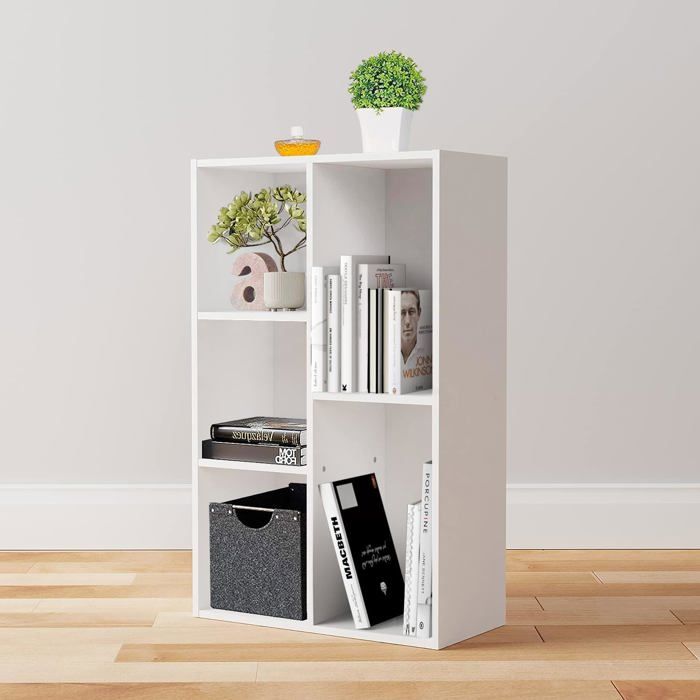 Bibliothèque - TWINS DECOR - 5 Compartiments - Blanc - 50 x 24 x 80 cm - Meuble de salon