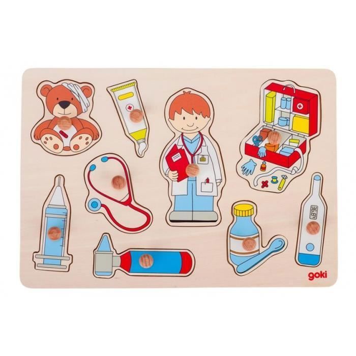 Puzzle en bois médecin - GOKI - 9 pièces - Multicolore