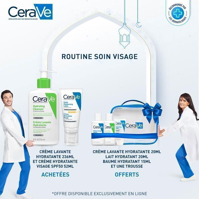 Pack de soins pour le visage - CeraVe - Crème Lavante Hydratante 236ml - Crème SPF50 - Peaux normales à sèches