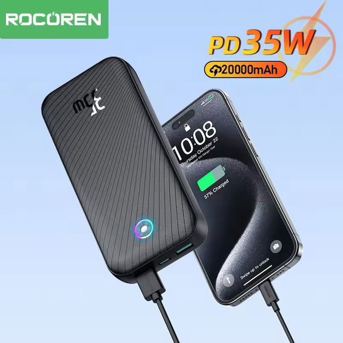 Rocoren Haoyue Pro Fast Charge Power Bank 20000mAh 35W BLack (Wiring: Simple Series A TO C 3A 0.5m Black)