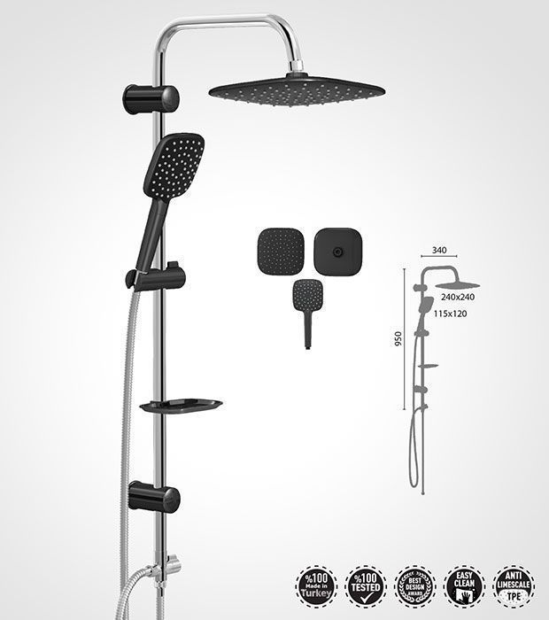 Ensemble de douche - EZ-1200 - Chrome Noir - Design moderne - Douchette ergonomique - Installation simple
