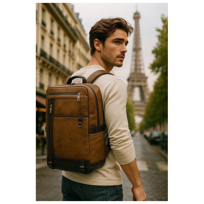 Sac à dos en cuir - Marque inconnue - Modèle inconnu - 17 pouces - Port USB - Mixte