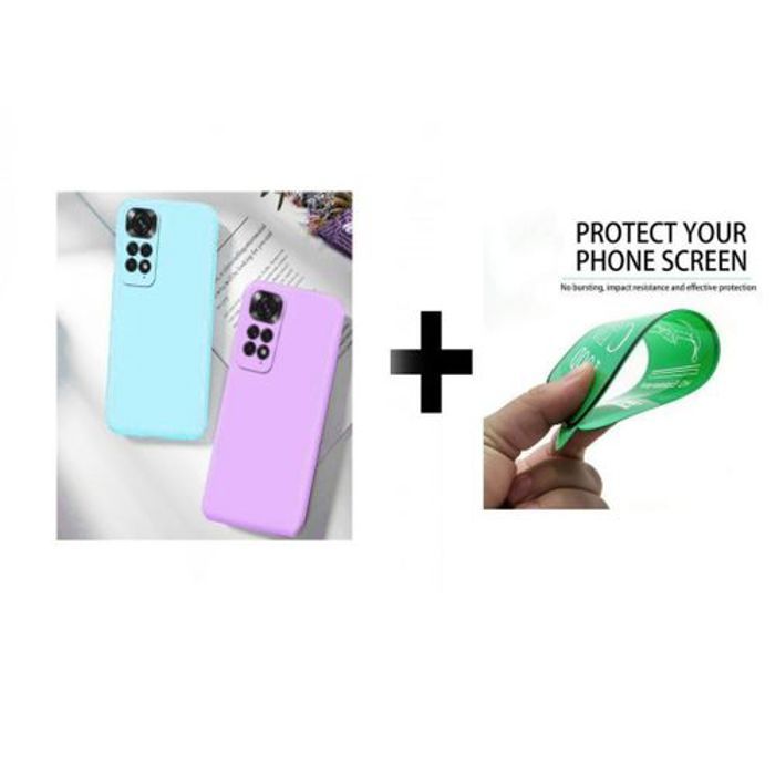 Case Pack : 2 Pochette Xiaomi Note 11 4G Silicone Mauve Et Bleu Ciel + Protection Incassable