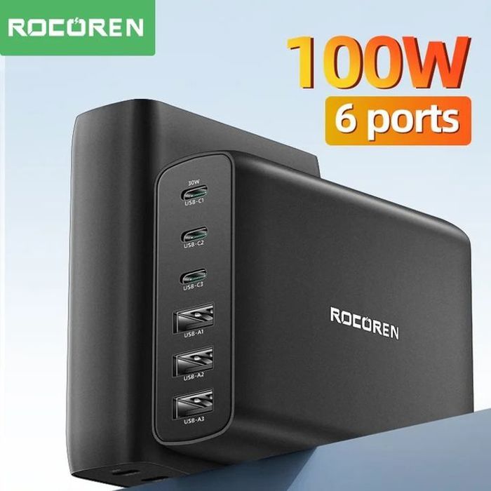 Rocoren Power Station Desktop Charger (3C+3A) 100W (AC line 1.5m EU Plug) black