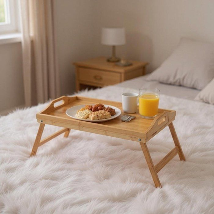 Plateau de lit portable en bois pour petit déjeuner, ordinateur portable, table de service à thé