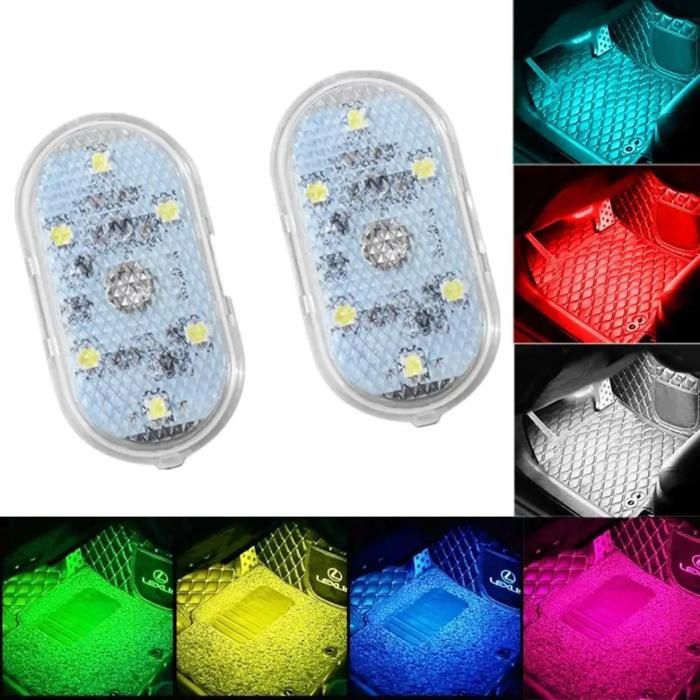 4 Pack multi-couleurs magnétique intérieur de voiture Lumières ambiantes sans fil(Couleur aléatoire)