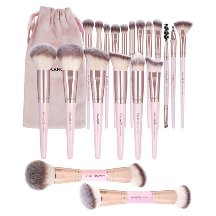 Pinceaux de maquillage - MAANGE - 20 pièces - Rose Gold - Fibres synthétiques - Sac inclus