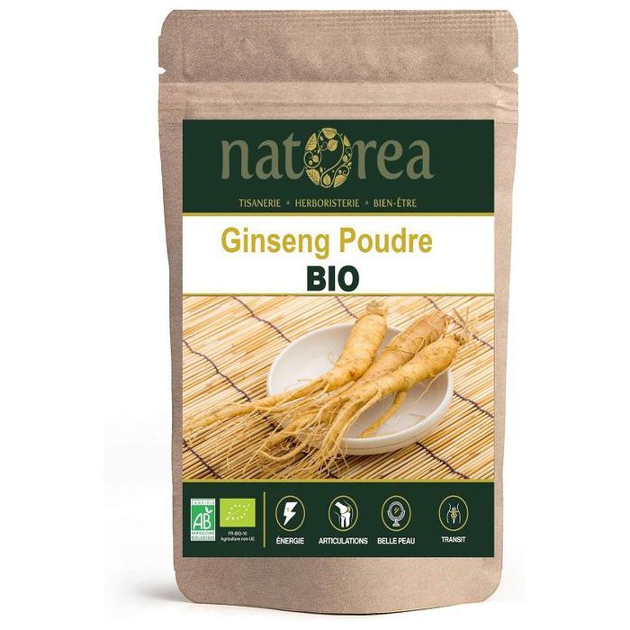 Ginseng Poudre Pure Boostez l'Énergie la Vitalité et la Concentration 100% Naturel  (50g)