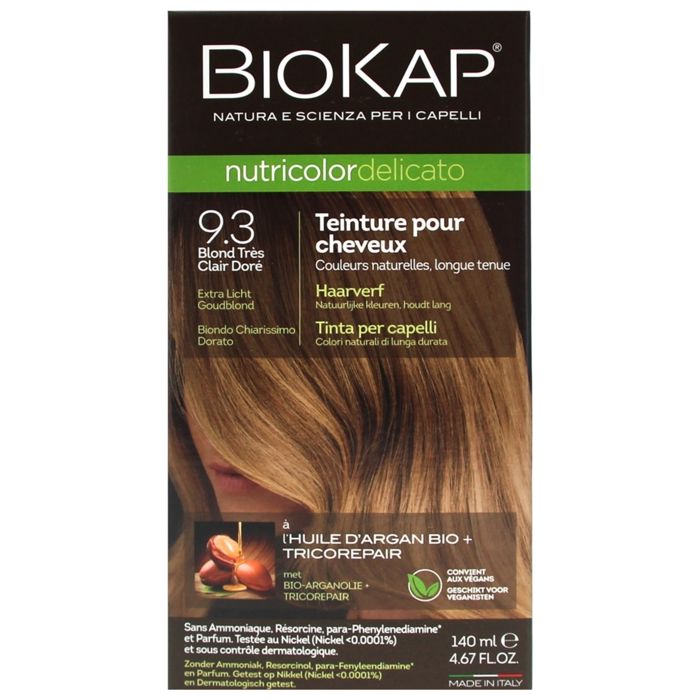 Teinture pour Cheveux - Biokap - Nutricolor Delicato 9.3 - Blond Très Clair Doré - Sans ammoniaque - 140ml