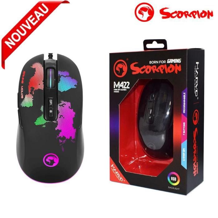 Marvo Souris Gaming RGB Scorpion M422 Capteur Optique 4 800 DPI 7 Boutons Programmables