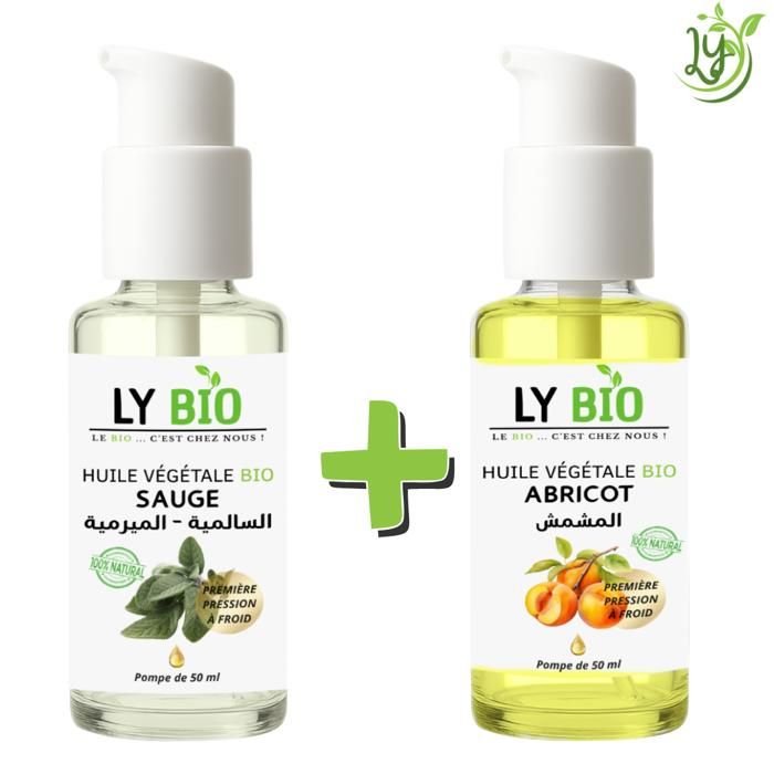Pack Huile - LYBIO - Sauge 50ml - Abricot 50ml - Hydratant - Purifiant - Nourrissant
