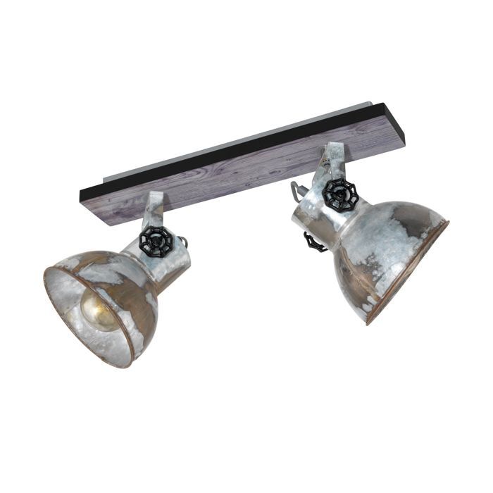 Spot BARNSTAPLE E27 2X40W en bois et acier marron patiné et noir 475x90mm