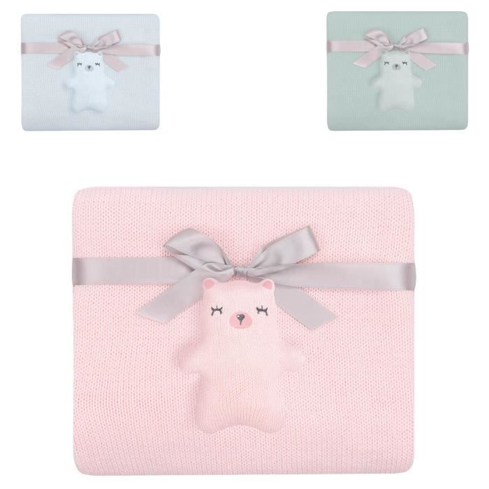 Kikkaboo couverture bébé ours, 100 x 75 cm, 100% coton, couverture douillette [Rose]
