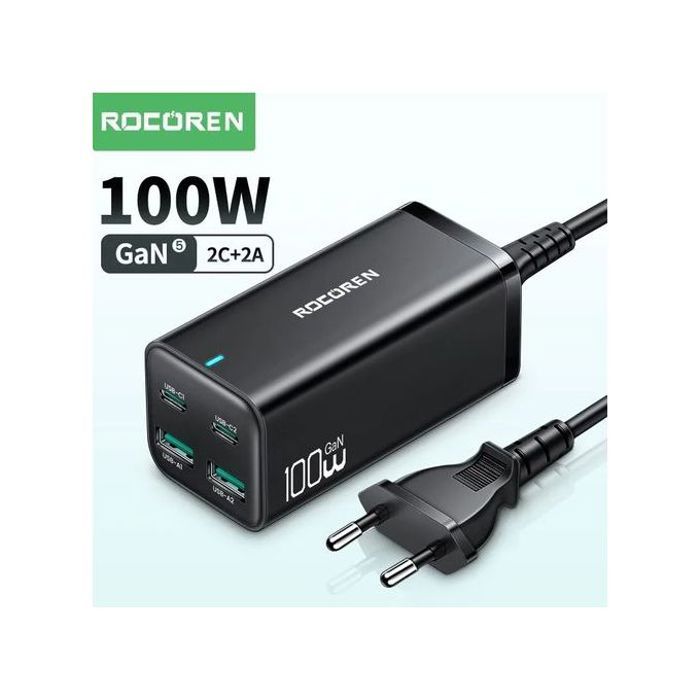 Rocoren Premium GaN Desktop Charger 100W PD3.0 （2C+2A）EU Plug Black