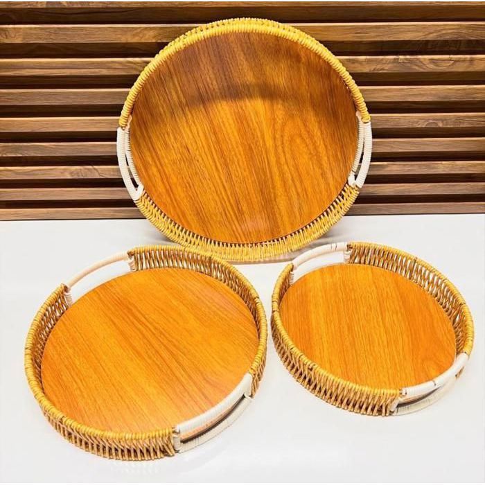 Plateaux en bambou - AYA HOME - Set de 3 - Détail doré - Rectangulaire - Compatible lave-vaisselle