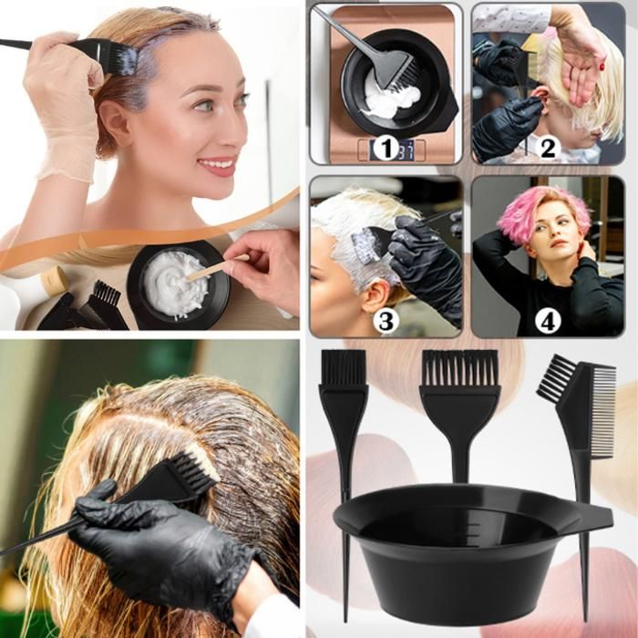 Outils de teinture pour cheveux - Noir - Lot de 4 - Pour tous types de cheveux - Pour femmes - Solide