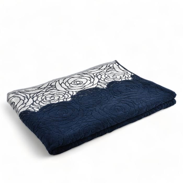 Serviette - Jacquard Bleu Marine - 100x150 cm - 550g - Douceur et Absorption Maximale