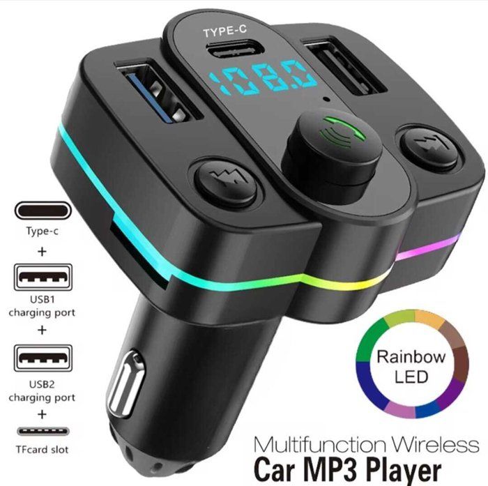 Transmetteur FM Bluetooth pour Voiture – Lecteur MP3, Chargeur USB 3.1A et Lumière Ambiante Colorée avec PD Type-C