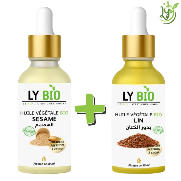 Pack Huile - LYBIO - Sésame et Lin - 50ml - Pipette - Hydratant pour tous types de cheveux