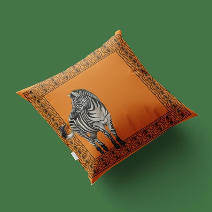 Housse de coussin - IMPREMALIA - Tanzania - Motif zèbre - Couleur orange - Lavable en machine