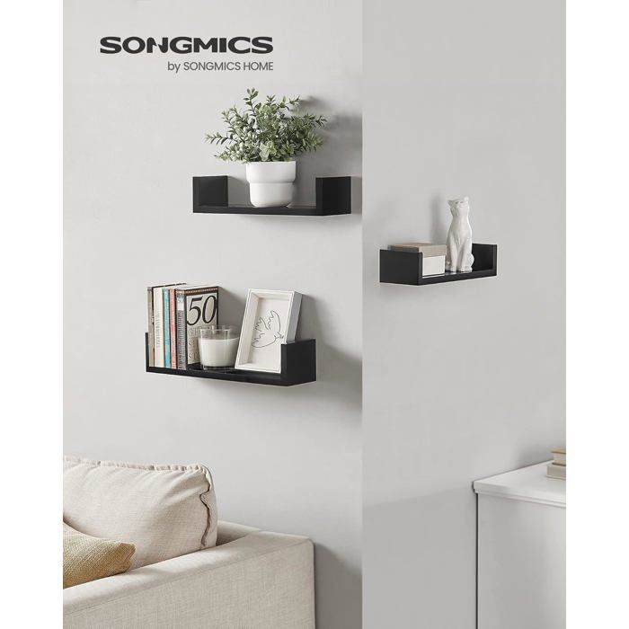 Étagère Murale Suspendue, Lot de 3, Décoration Salon, Longueur 30/45/60 cm, Salon, Bureau, Salle de Bain, Cuisine