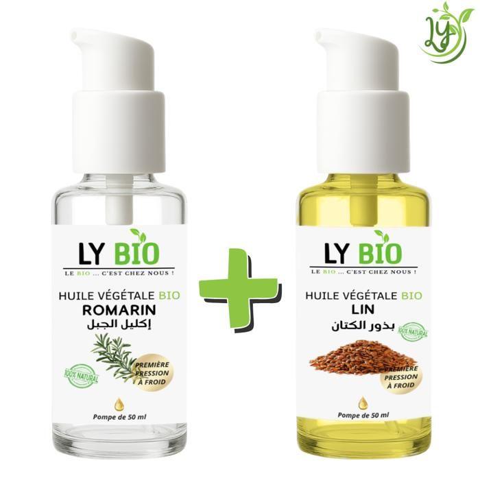 Pack Huile - LYBIO - Romarin 50ml - Lin 50ml - Hydratant - Revitalisant - Mixte