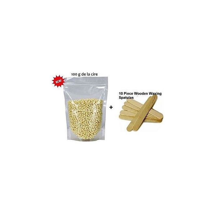 Cire de film chaud en granules pour l'épilation - 100g + 10 spatules en bois
