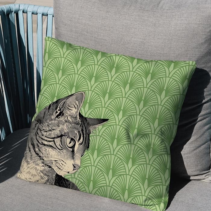 Housse de coussin - IMPREMALIA - Félicia - Motif rétro de chat - Style vintage - Lavable en machine