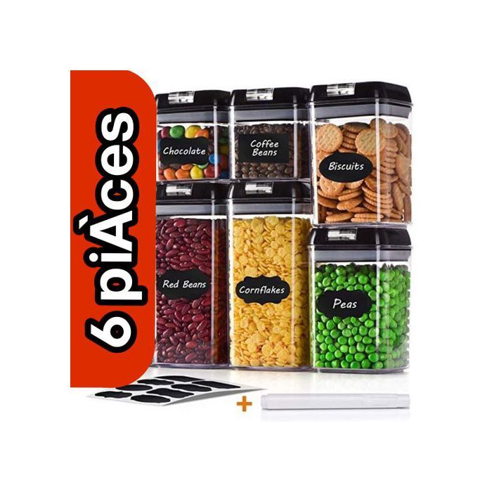 6PCS Food Storage Box Container Set Kitchen Transparent Spice Jar Pantry Noodle