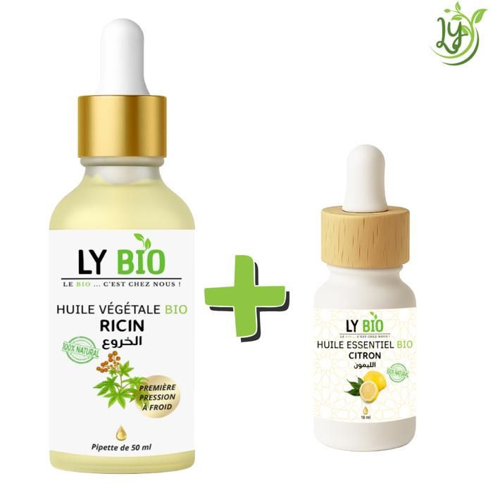 Huile - LYBIO - Pack Huile Ricin 50ml - Pipette - Huile Essentielle Citron 10ml - Hydratant