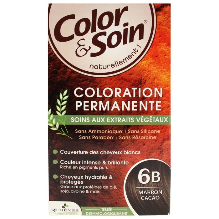 Coloration Permanente - 3 Chênes - Marron Cacao 6B - Sans ammoniaque - Pour tous types de cheveux - Crème