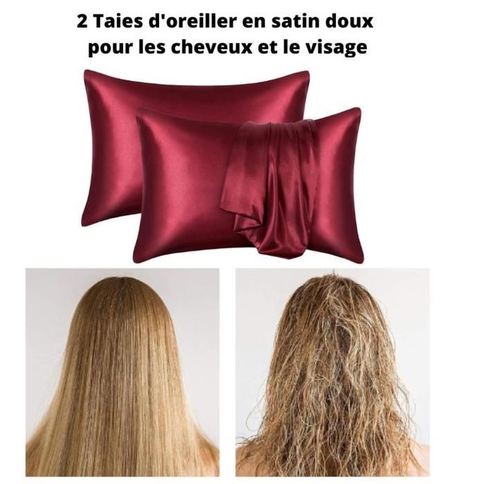 Taies d'oreiller - Satin - Rouge - 70x50 cm - Uni - Élégance Chic