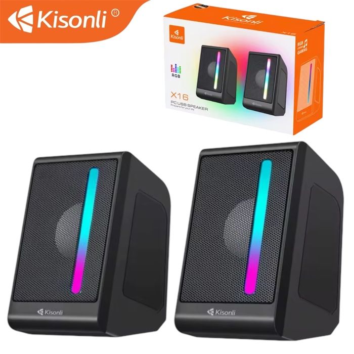 Enceinte Kisonli X16 Mini USB 2.0 Haut-parleur Portable pour ordinateur portable de bureau led RGB
