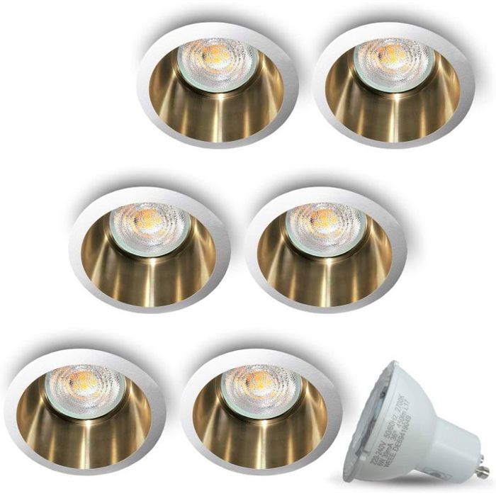 Spot Rond Blanc / Or Comprend X 6 W LED Blanc Chaud 230 V IP20 X Prise GU10