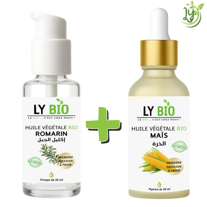 Pack Huile - LYBIO - Romarin 50ml - Pompe - Maïs 50ml - Pipette - Hydratant