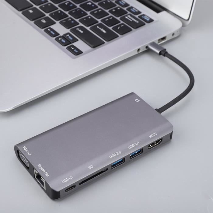 Docking Station 8 en 1 USB3.0x2+HDMI/ VGA+JACK 3.5+Gigabit Lan+Type-C(Pd) Port, Tonysa Station d'accueil Entrée Type-CX1 Support