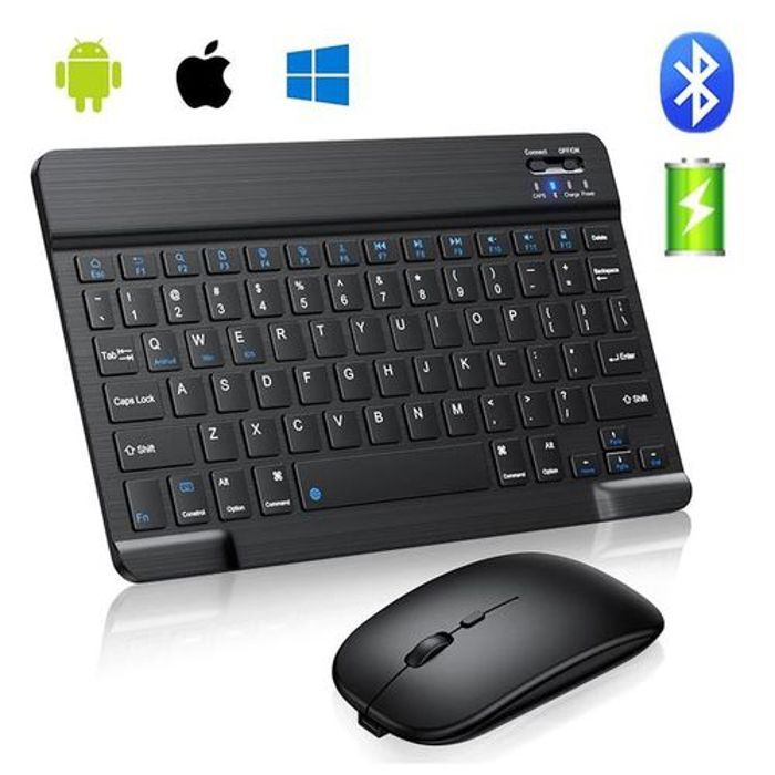 Clavier et souris sans fil - Bluetooth - Mini - Léger - Compatible iOS, Android, Windows - Économie d'énergie