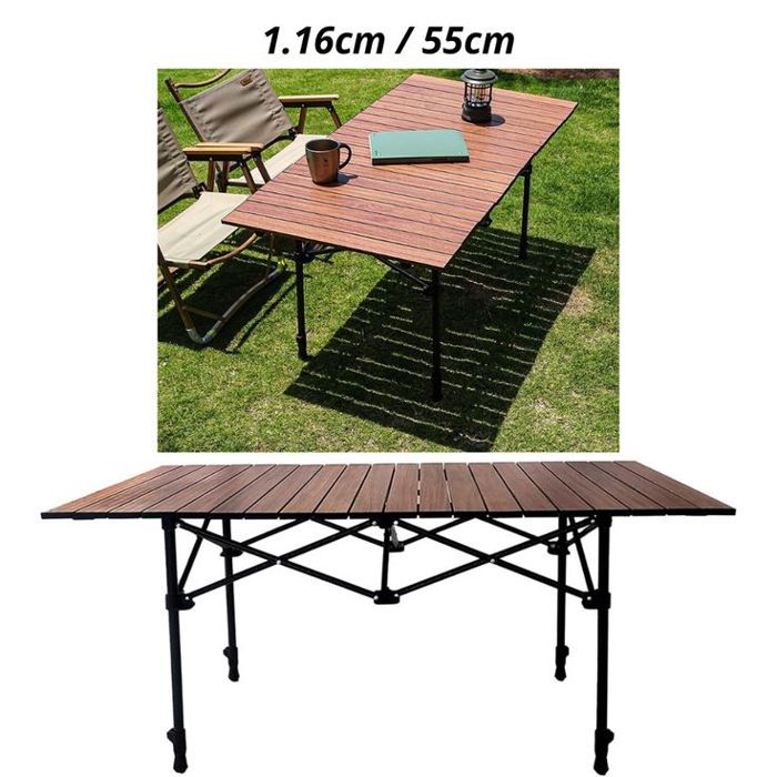 Table de pique-nique et camping pliante en aluminium 1.16cm / 55cm Marron