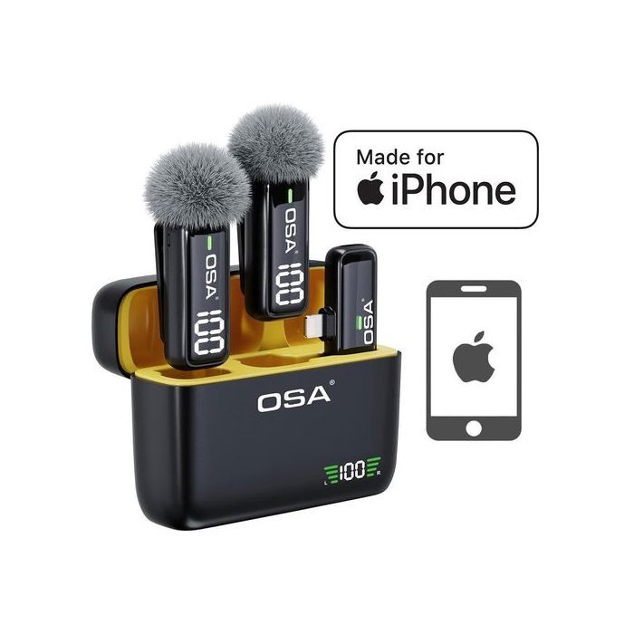 Osa Lot de 2 microphones cravate sans fil avec étui de chargement et émetteur à affichage numérique