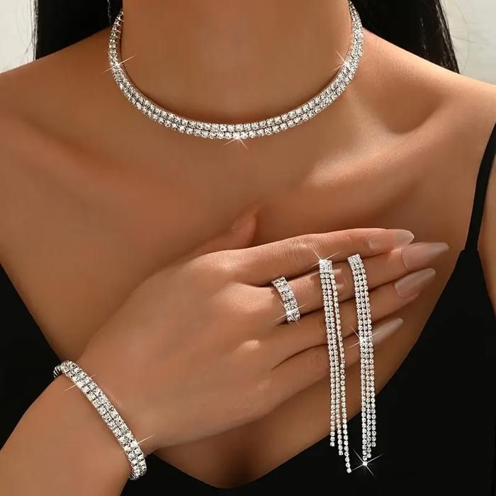 Ensemble Bijoux - Femme - 4 Pièces - Argenté - Élégant - Cadeau Anniversaire