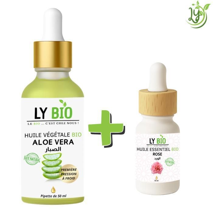 LYBIO PACK HUILE ALOE VERA 50ml - PIPETTE + HUILE ESSENTIEL ROSE 10ML