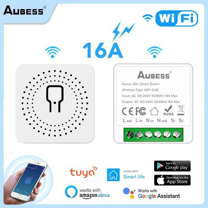Aubess Commutateurs de contrôle bidirectionnels,16A,Smart Control,Compatible avec Alexa,Tuya Smart WiFi