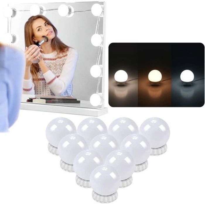 Lampe de Miroir - LED - 10 Ampoules - Intensité Variable - 3 Couleurs - Design Hollywoodien