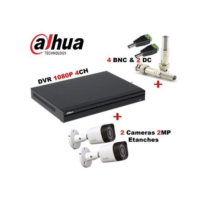 Dahua PACK DUO caméra DVR 4CH + 2 caméras 2MP d'extérieur 4BNC + 2DC