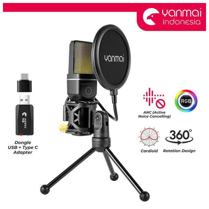 Yanmai SF-777W Microphone de haute performance sans fil 2,4 G avec lumière RGB et filet anti-éruption ANC Batterie Longue Durée