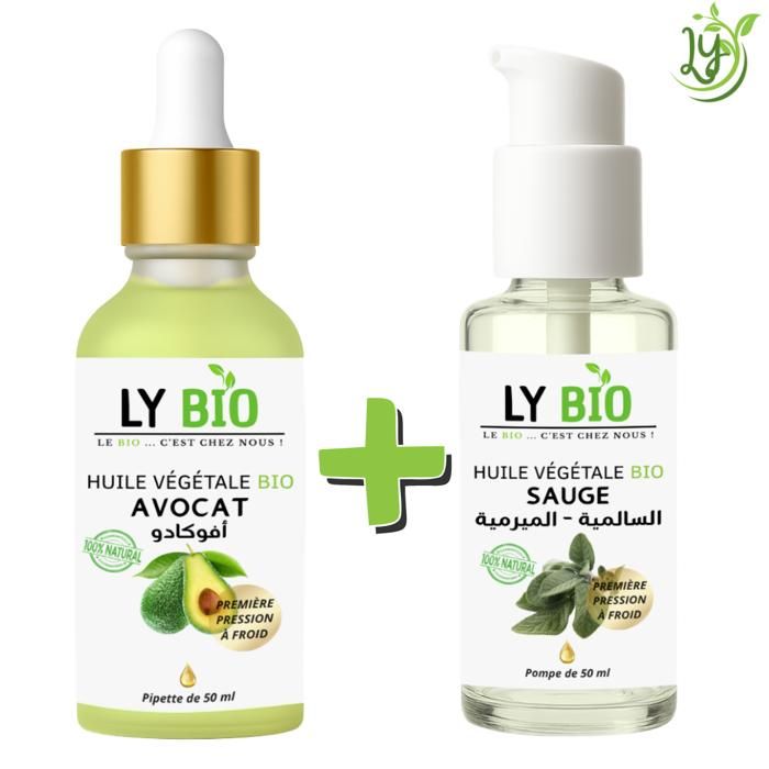 LYBIO PACK HUILE AVOCAT 50ML - PIPETTE + HUILE SAUGE 50ML - POMPE
