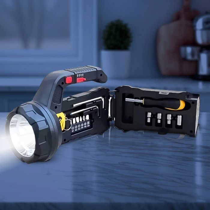 Lampe de Poche avec Kit d’Outils Intégré – Charge Type-C, Idéale pour Camping et Réparations