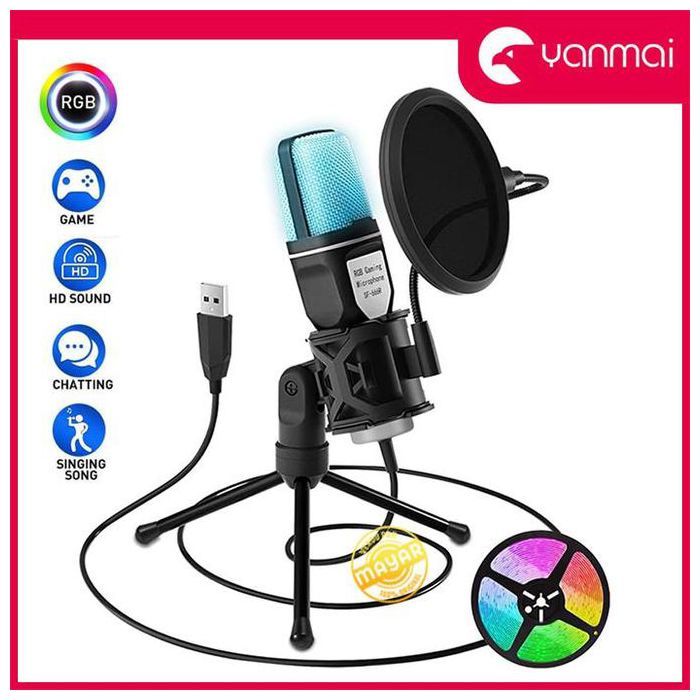 Yanmai Microphone à Condensateur USB RGB Cardioïde SF-666R avec Support Antichoc, Anti-Vibration, Anti-Pop pour Gaming