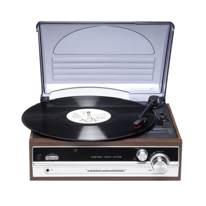 Denver VPR-190 Vinylskivspelare med FM-radio. Inbyggda högtalare. Träfinish. Keramiskt huvud
