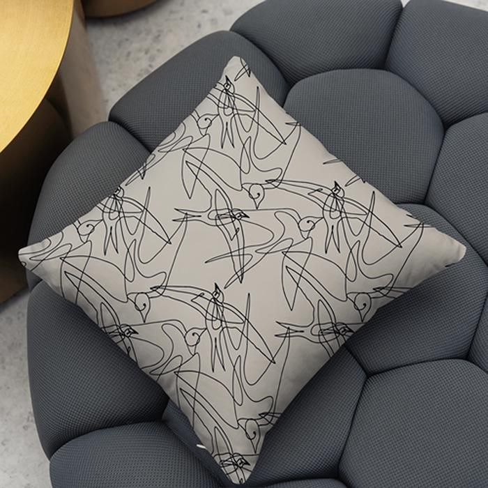 Housse de coussin - IMPREMALIA - Silver Avia - Argenté - Motif oiseaux - Lavable en machine